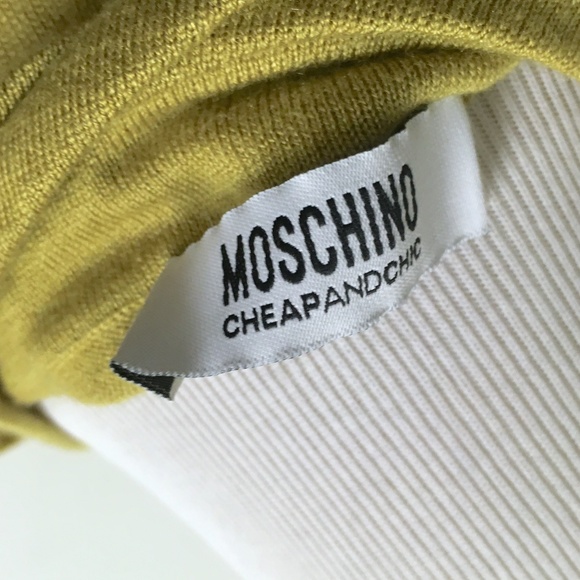 MOSCHINO Italy Cheap and Chic mustard gold silk cashmere ribbon scoop sweater 8 - Picture 4 of 4